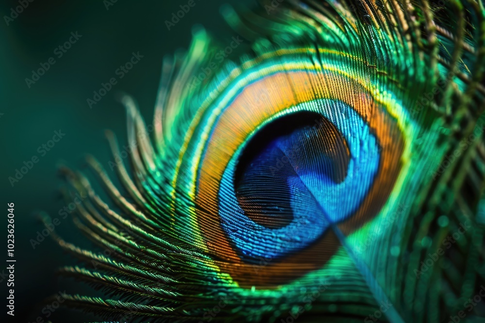 Naklejka premium Colorful close up peacock feather ad template with copy space.