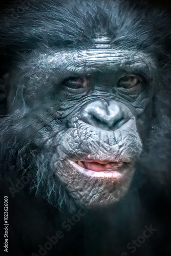 close-up portrait of a bonobo ape