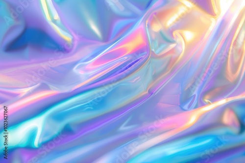 Abstract holographic metallic background in pastel neon colors.