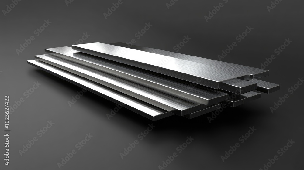 3D rendering of a stack of stainless steel flat bars 3D rendering of a stack of stainless steel flat bars