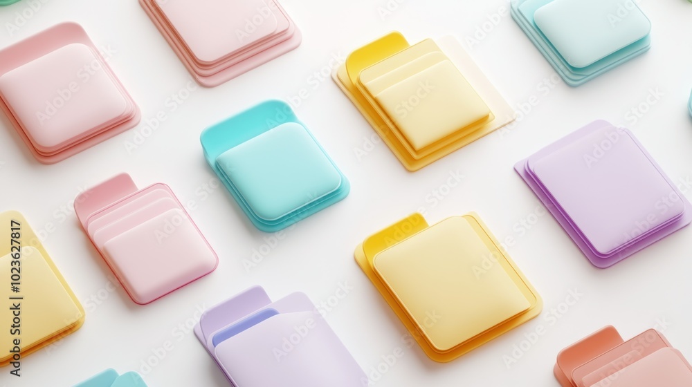 Stacked Pastel-Colored Squares on a White Background Stacked Pastel-Colored Squares on a White Background