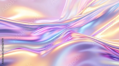 Abstract Fluid Iridescent Shimmering Pearlescent Neon Luster Holographic Background Wavy 3D Render Gradient Texture Foil Flowing In The Wind Blurred Reflective Surface Pattern