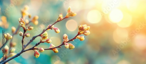 Branches Of Trees And Bushes With Buds And First Leaves In Spring On A Sunny Day