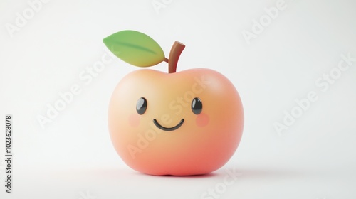 Smiling Cartoon Apple with a Green Leaf