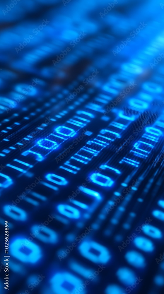 Digital binary code background with blue color, representing data and technology Digital binary code background with blue color, representing data and technology