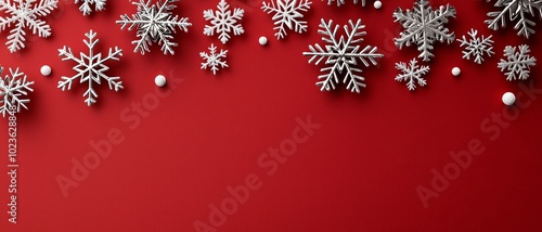 Festive Red Winter Wonderland with Silver Snowflakes - Holiday Celebration Background