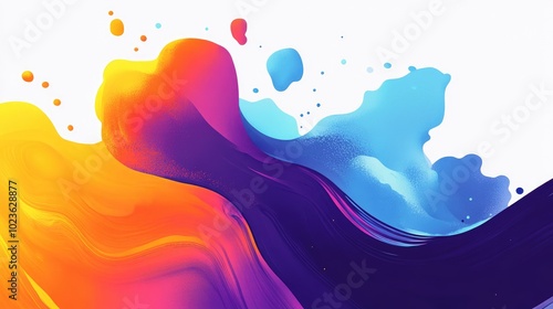 Ai Generated Liquid Ink Droplets In Water Colorful Powder Cloud Explosion Dynamic Fluid Wave Motion Orange Yellow Purple Blue Green On White Background photo