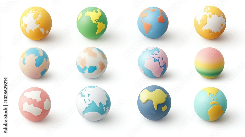 3D Rendered Colorful Globes with Continents 3D Rendered Colorful Globes with Continents
