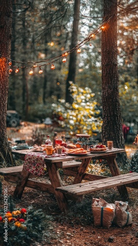 Cozy Campsite Picnic Table in a Scenic Forest photo