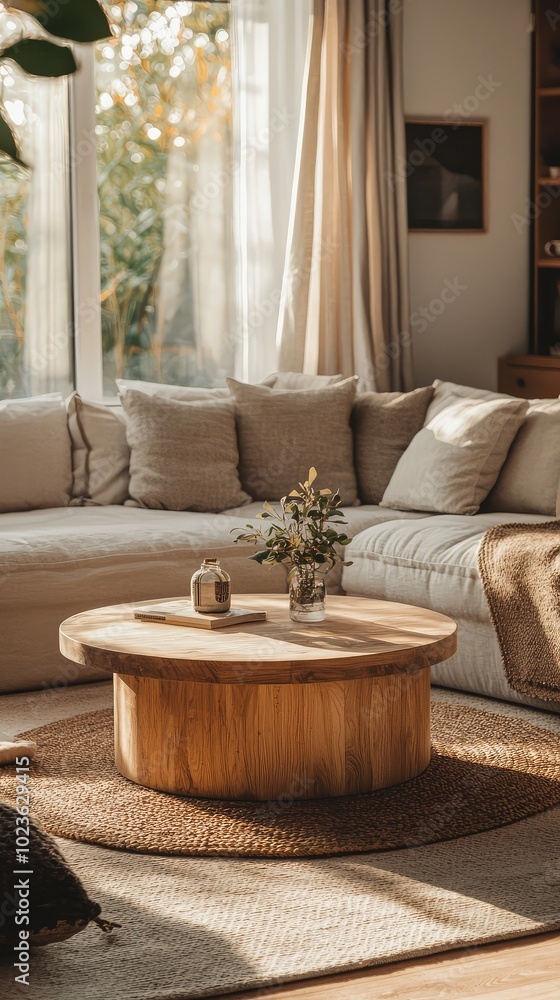 Cozy Living Room with Beautiful Oak Coffee Table Cozy Living Room with Beautiful Oak Coffee Table