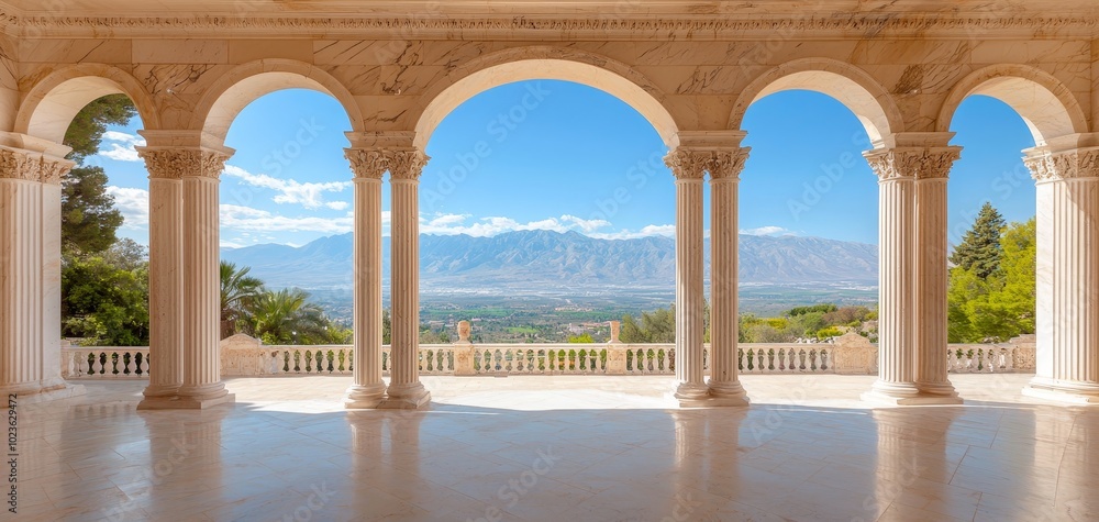 Fototapeta premium Majestic Marble Archways Overlooking Serene Valley Landscape