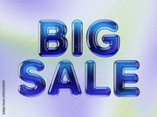 3D Blue Glossy "Big Sale" Text on Gradient Background