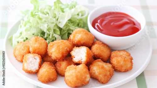 Breaded Chicken Nuggets with Ketchup Dip