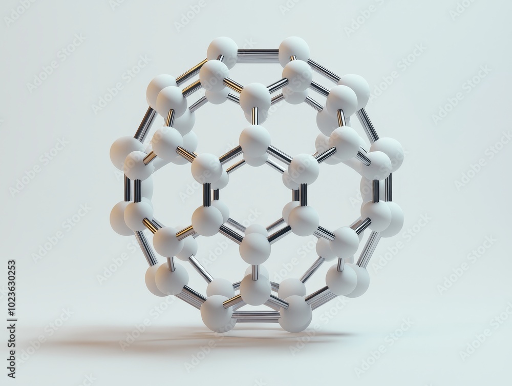 Detailed 3D Render of Buckyball Molecule Closeup on White Surface - Scientific Precision and Molecular Complexity Concept Detailed 3D Render of Buckyball Molecule Closeup on White Surface - Scientific Precision and Molecular Complexity Concept