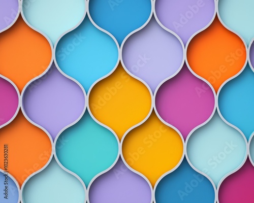 Vibrant Geometric Harmony Abstract Teardrop Grid in Bright Colors for Modern Design Projects