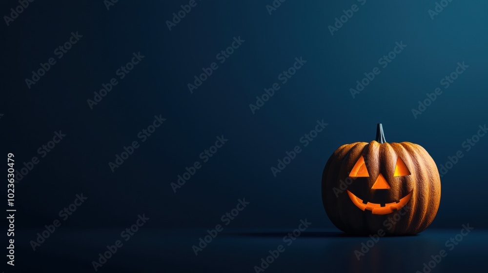 Carved Halloween Pumpkin Jack o Lantern in Moody Autumn Nightscape Carved Halloween Pumpkin Jack o Lantern in Moody Autumn Nightscape