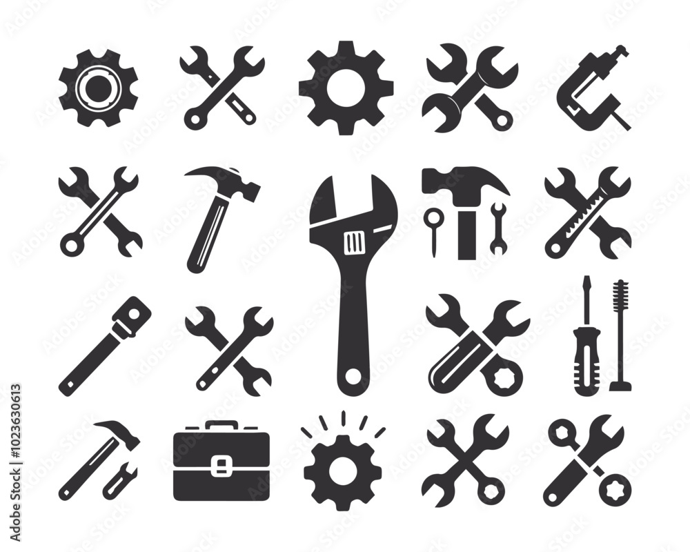 Tools icons set silhouette vector.