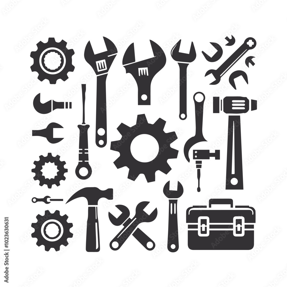 Fototapeta premium Tools icons set silhouette vector.