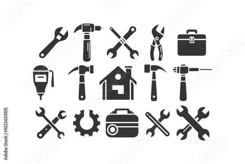 Tools icons set silhouette vector.