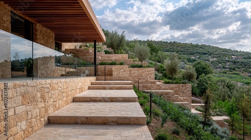 Serenity Retreat Modern Stone Steps in Nature's Embrace - Tranquil Hillside Haven with Luxury Elegance