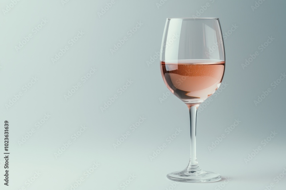 Elegant Rose Wine Glass on Light Blue Surface - Minimalist Still Life with Calm and Sophisticated Mood