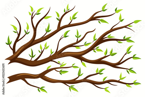 Vector illustration of leafy tree branch against a white background