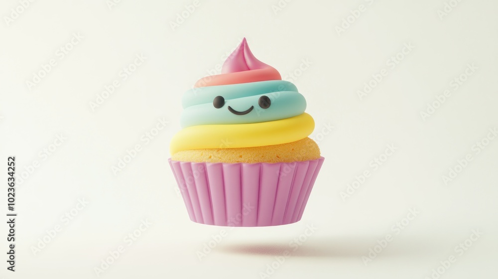 A 3D Cartoon Cupcake with a Smiling Face A 3D Cartoon Cupcake with a Smiling Face