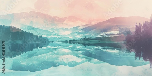 Lofi background featuring double exposure landscapes. photo