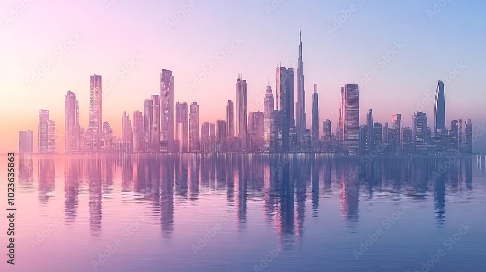 Obraz premium Modern cityscape with skyscrapers and hot weather, viewed from the sea
