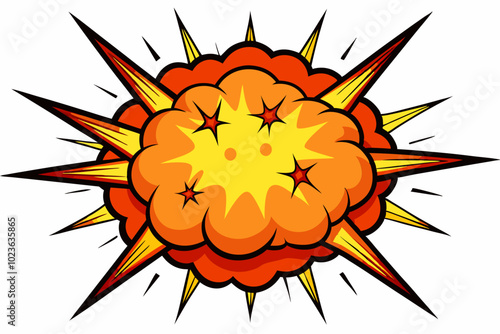 Boom bang effect from bomb blast and fire explosion isolated exploding fire flat cartoon icon.