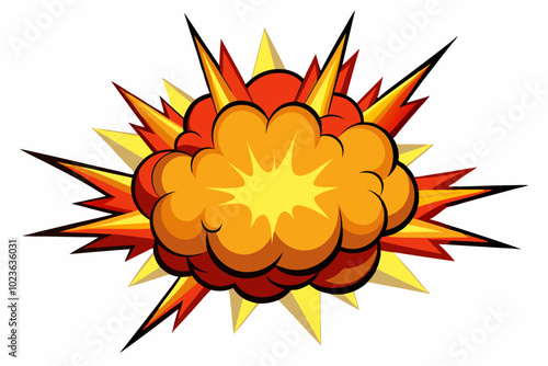 Boom bang effect from bomb blast and fire explosion isolated exploding fire flat cartoon icon.