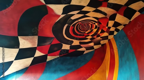 Wallpaper Mural Abstract painting featuring a stretch ceiling decoration and wallpaper design with a checkered pattern creating a high resolution optical illusion effect Torontodigital.ca