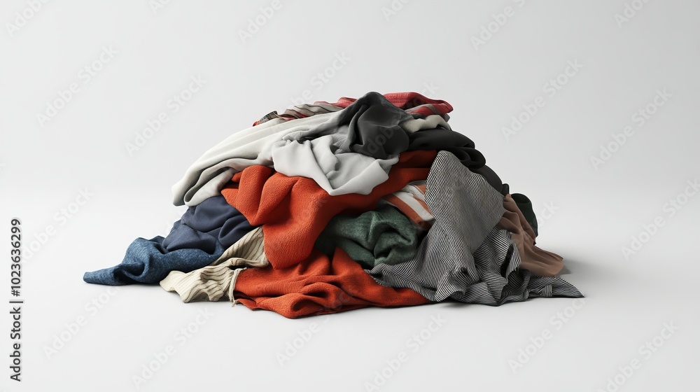 White background with a pile of dirty things to be washed. White background with a pile of dirty things to be washed.