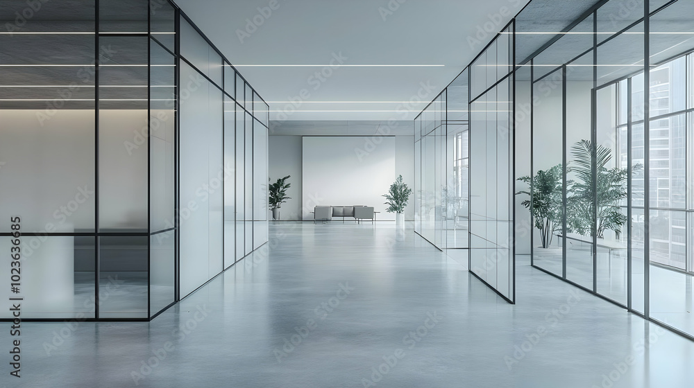 3D Modern Coworking Space with Glass Partitions - Panning Shot of Sleek Workspace Featuring Glossy Floors and Collaborative Environment for Flexible Work Solutions and Startup Culture 3D Modern Coworking Space with Glass Partitions - Panning Shot of Sleek Workspace Featuring Glossy Floors and Collaborative Environment for Flexible Work Solutions and Startup Culture