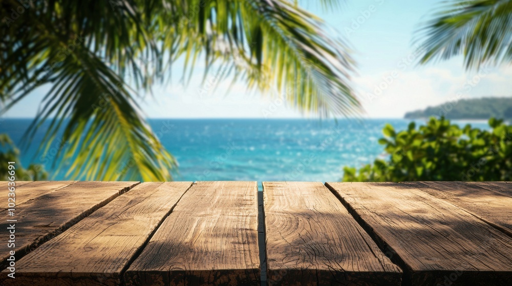 Stunning Tropical Beach Landscape with Palm Trees and Wooden Dock Stunning Tropical Beach Landscape with Palm Trees and Wooden Dock