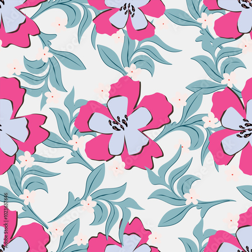 White background vector seamless pattern with delicate flowers for textile and fabric print and other uses.