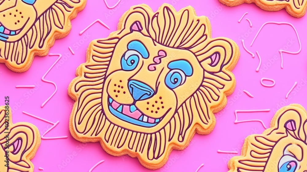 Obraz premium Close up image of lion shaped mango cookies on a white background