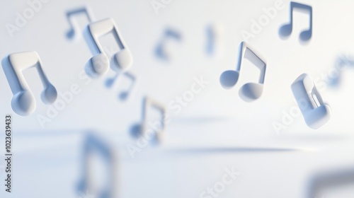 White Musical Notes Floating in a Light Blue Background