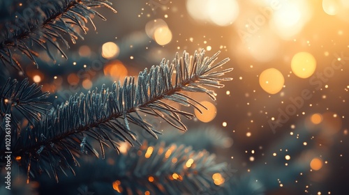 Wallpaper Mural Macro Close-Up of Christmas Tree Branch with Soft Bokeh Lights on Background Torontodigital.ca