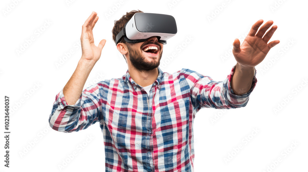 Man wearing vr glasses isolated on white, transparent Man wearing vr glasses isolated on white, transparent