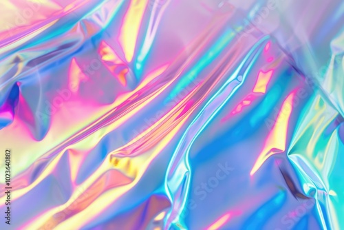 Abstract holographic foil background with blurry iridescent effect.