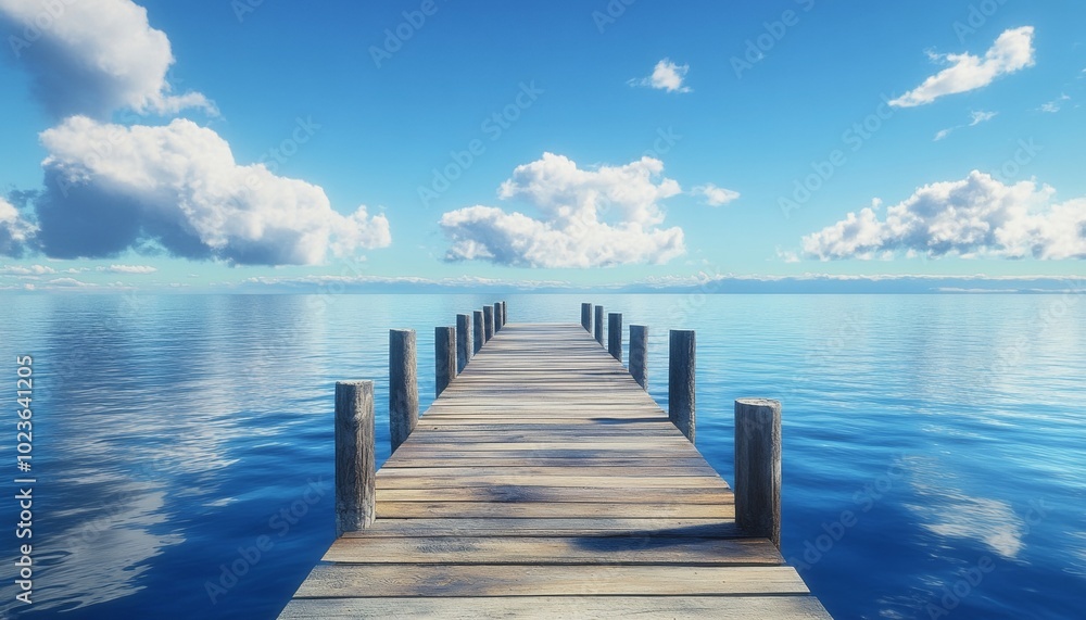 Wooden Jetty Extending Over a Calm Lake with Trees in Background Wooden Jetty Extending Over a Calm Lake with Trees in Background