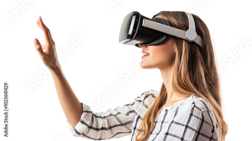 Obraz na płótnie Woman wearing vr glasses isolated on white, transparent w salonie