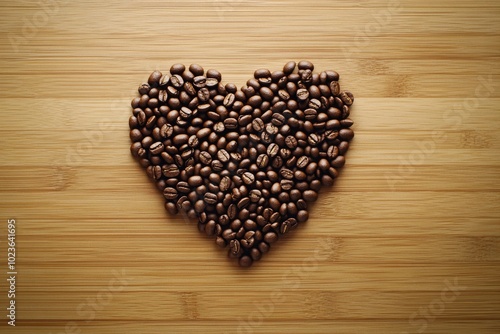 Heart Shape Coffee Beans on Wood