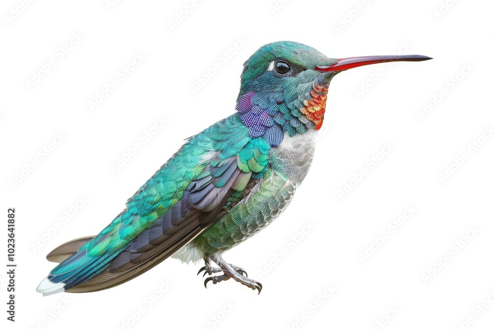 Fototapeta premium Broad Billed Hummingbird on white background for projects from Mexico.