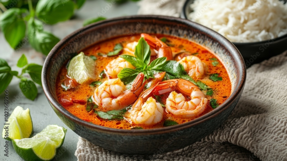 Fresh Shrimp Soup with Basil and Lime Garnish Fresh Shrimp Soup with Basil and Lime Garnish