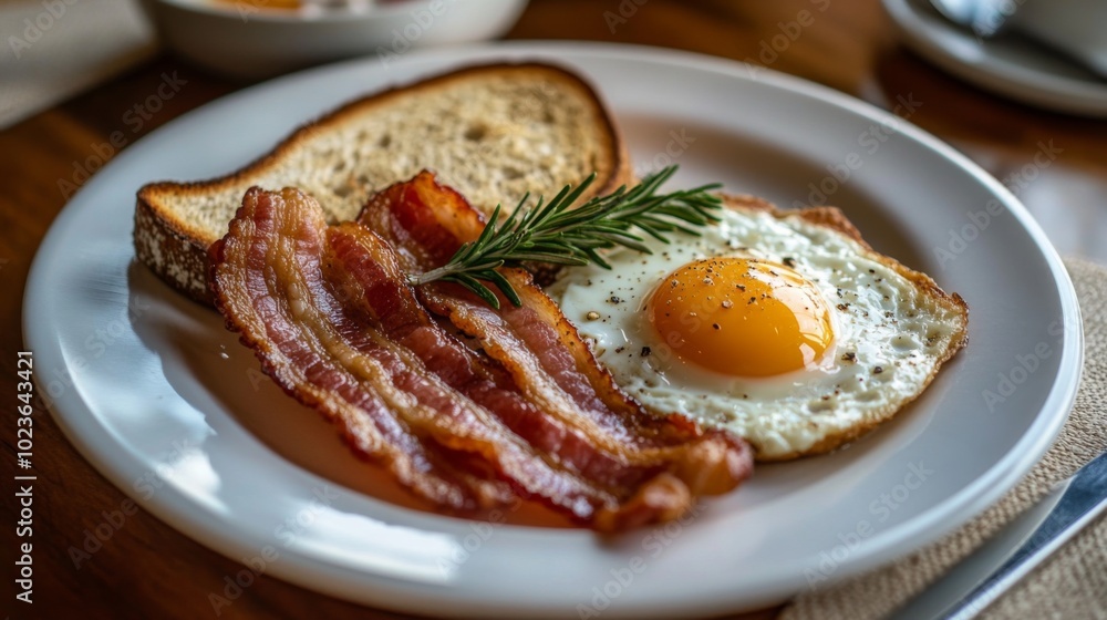 Delicious Breakfast Plate with Bacon and Egg Delicious Breakfast Plate with Bacon and Egg