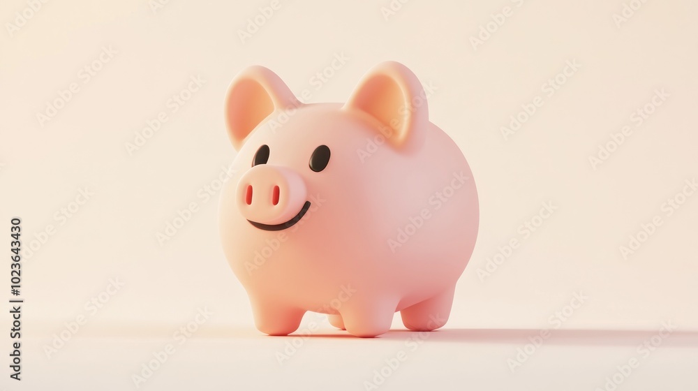 Pink Piggy Bank with a Smiling Face on a Light Background Pink Piggy Bank with a Smiling Face on a Light Background