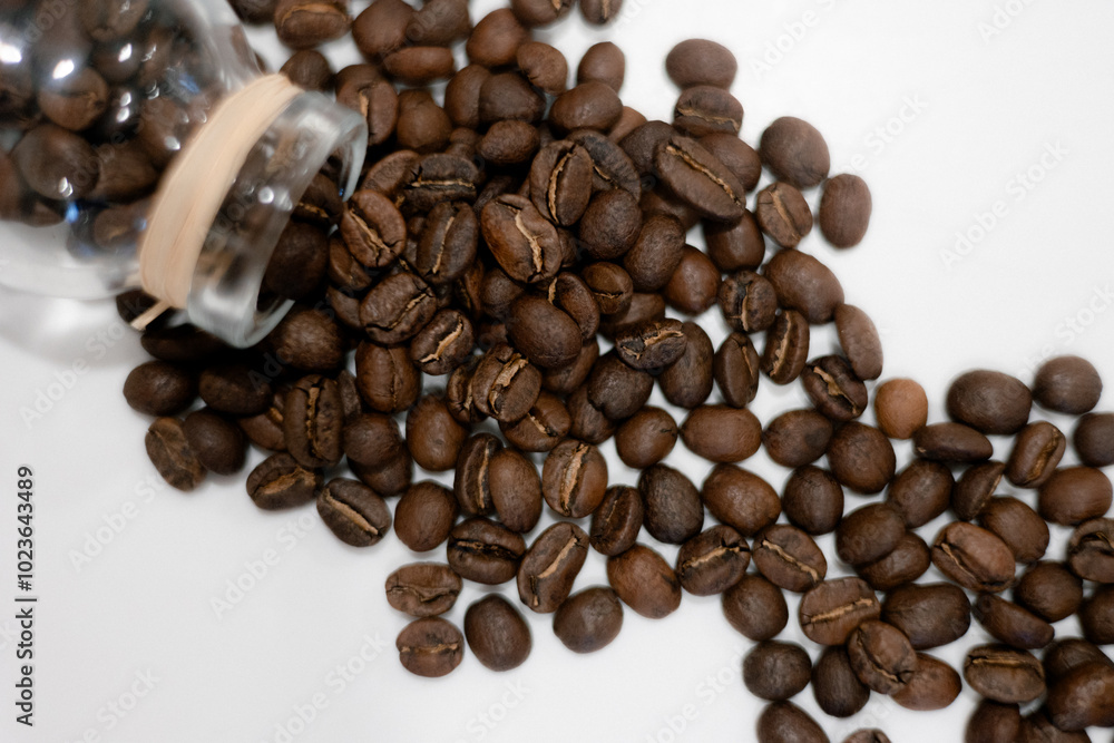 Flat Lay Coffee Beans - White Background Flat Lay Coffee Beans - White Background