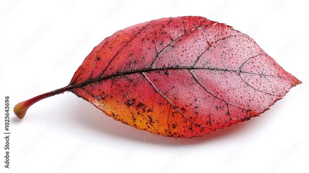 A stunning red and orange leaf rests beautifully on a white surface, embodying autumn A stunning red and orange leaf rests beautifully on a white surface, embodying autumn